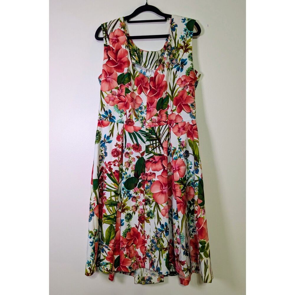 Danny and Nicole Floral Fit & Flare Dress Summer Wedding Guest Pink Green 12 - Picture 8 of 8